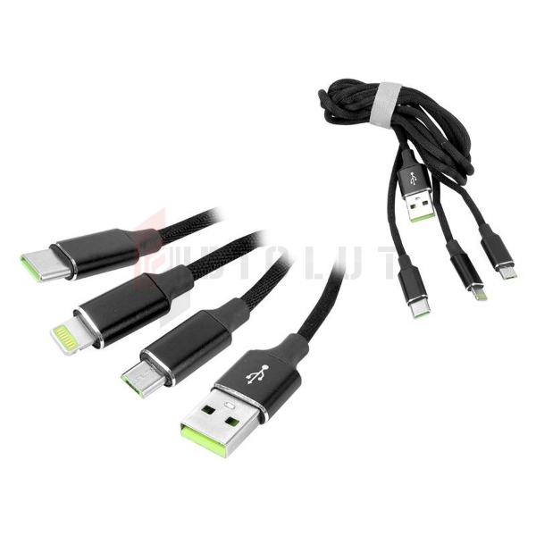 Kabel USB Type-C/micro USB/IPH Somostel Powerline SMS-BW03, 3w1, QC, 3,4 A, czarny.