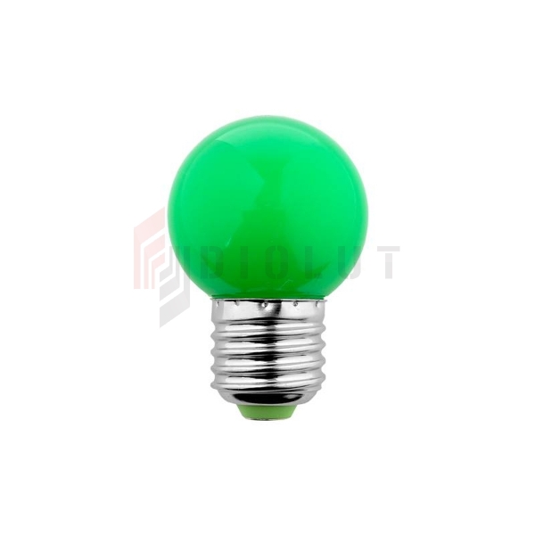 Żarówka LED kulka E27 230V 1W zielona.