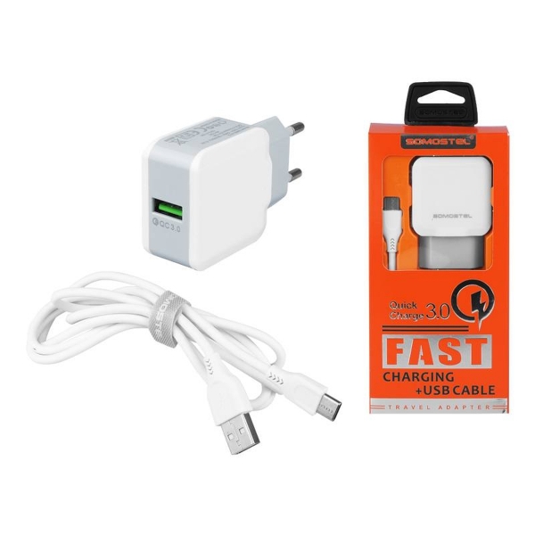 Ładowarka sieciowa Somostel SMS-A12, Fast Charger, QC 3.0, 3 A + kabel Micro USB.