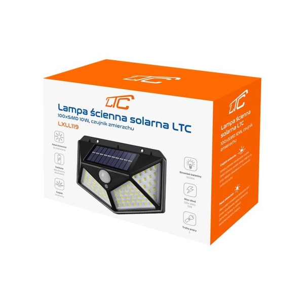 Lampa ścienna solarna LTC 100 x SMD 10W 1000lm sensor zmierzchu 1200mAh.