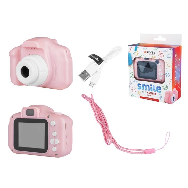Aparat cyfrowy z funkcją kamery, kid-friendly, różowy.