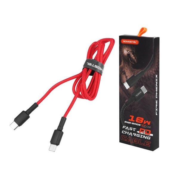 Kabel USB Type-C Somostel SMS-BW05, PD, 3,6 A, 18 W, 1 m, czerwony.