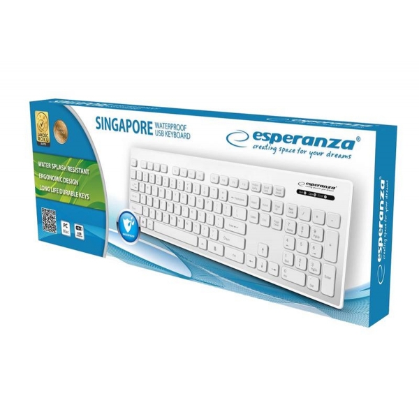 Esperanza klawiatura przewodowa, wodoodporna USB, Singapore EK130W, biała.