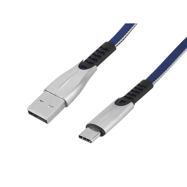 Kabel USB TYP-C  2,4A, niebieski, QUICK CHARGER 3.0, 1m, POWERLINE BW02.