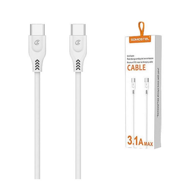 Kabel USB TYP-C/TYP-C (PD)  3.1A, SOMOSTEL, biały, 3100mAh, QC 3.0, 2m, POWERLINE SMS-BT05.