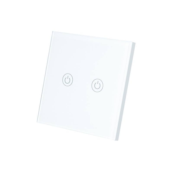 Włącznik światła dotykowy, podwójny, szklany panel, biały.