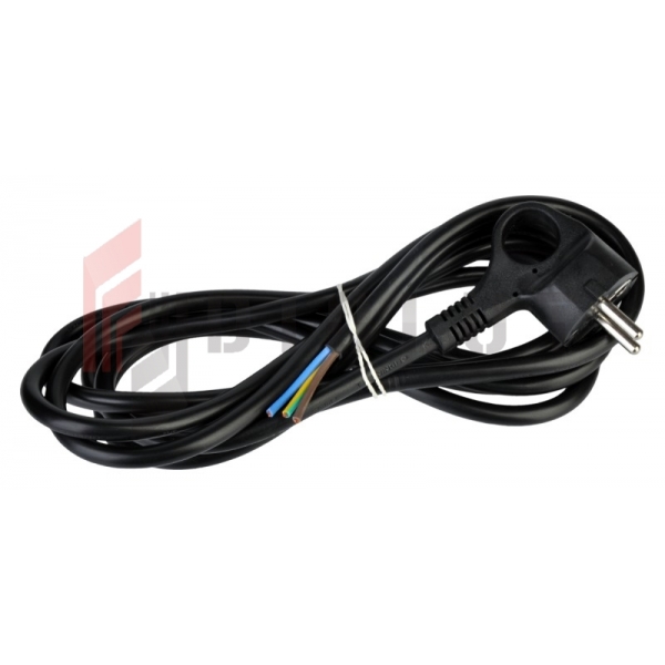 Kabel elektryczny czarny 1.5m 3x1.5mm zakończony wtyczką kątową z uziemieniem