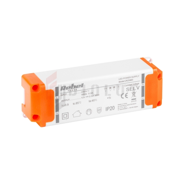 Zasilacz REBEL do sznurow diodowych LED 12V 2,5A (YSL36-1202500)  30Watt max.
