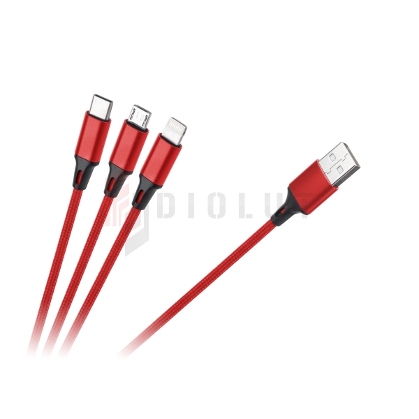 Kabel USB 3w1 microUSB, USB typu C, Lightning