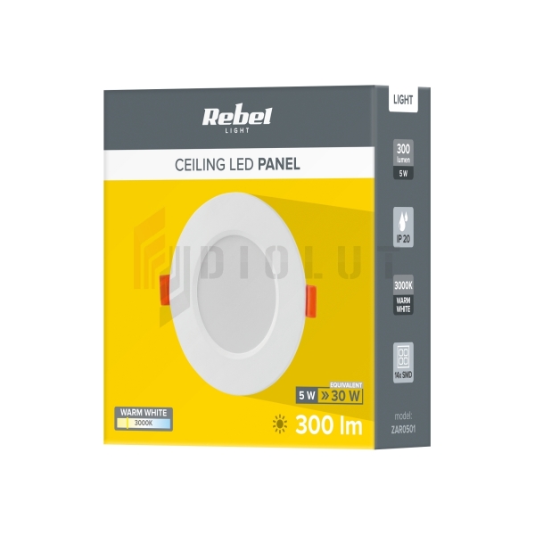 Sufitowy panel  LED Rebel 5W, 110mm, 3000K, 230V