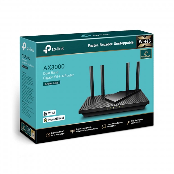 Dwupasmowy, gigabitowy router WiFi 6 AX3000 TL-ARCHER AX55
