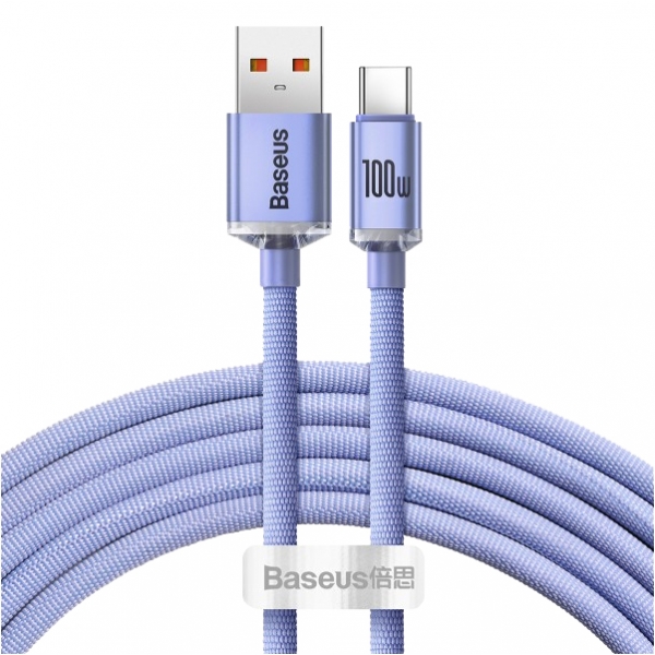 PS Kabel USB-Type-C 2m, 5A, 100W, BASEUS Crystal Quick Charge.