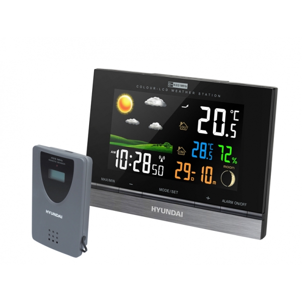 PS Stacja pogodowa HYUNDAI WS2303 kolor LCD, czas, temperatura, data, prognoza, budzik