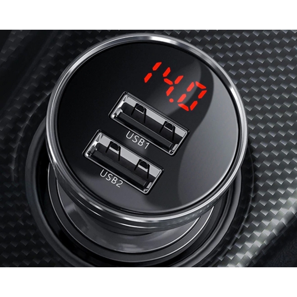 PS Ładowarka samochodowa Baseus z wyświetlaczem, 2x USB, 4,8A, 24W (szara).