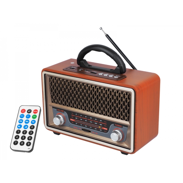 PS Radio przenośne RETRO MK-197 Bluetoth, USB, TF Cards, AUX, pilot, wbudowany akumulator brązowo-zł