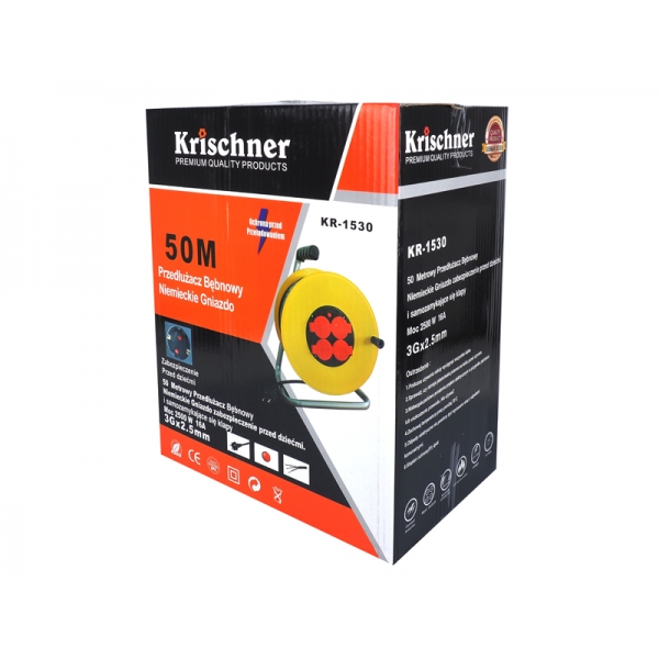 PS Przedłużacz bębnowy Krischner izol. guma 4x2p+Z, 16A3x2,5mm 50m z klapką