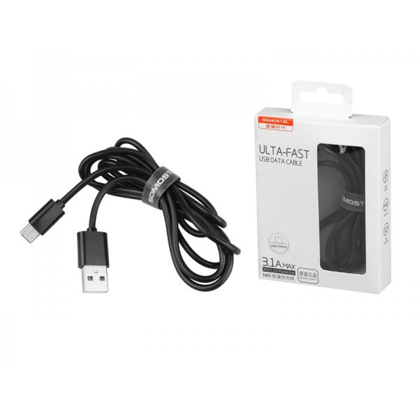 KABEL  TYP-C 3A SOMOSTEL QUICK CHARGER 1,2m POWERLINE SMS-BP02 CZARNY