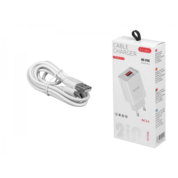 Ładowarka sieciowa WK-019C USB QUICK CHARGE 3.0 5V 3A+kabel USB-C