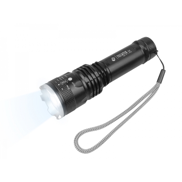 Latarka ręczna 1-LED+COB światło białe + czerwone migające ZOOM z akumulatorem i kablem MicroUsb BX-