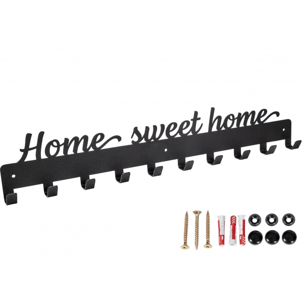 Wieszak metalowy na ubrania klucze czarny mat napis "Home sweet home"