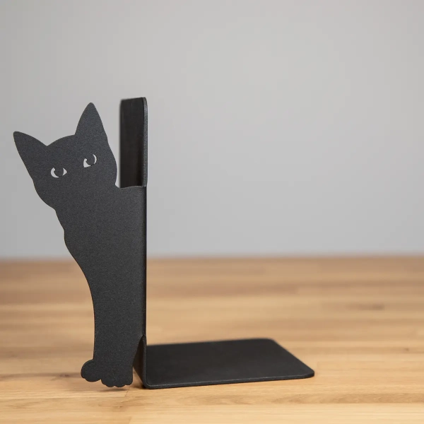 Podpórka na książki czarny, metalowy kot.