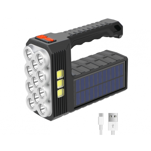PR Latarka ręczna solarna LTC 11-LED XPE+3x COB 800lm 5W, aku.1200mAh, + ładowanie solarne, IP65,Mi