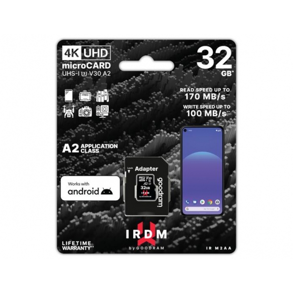 PS KARTA GOODRAM Micro SD 32GB V30 A2 +adapt. IRDM UHS I U3