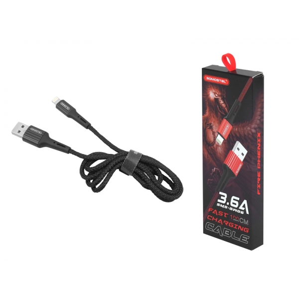 KABEL USB SOMOSTEL IPHONE 3.6A QUICK CHARGER 3.0 1m POWERLINE CZARNY  SMS-BW06