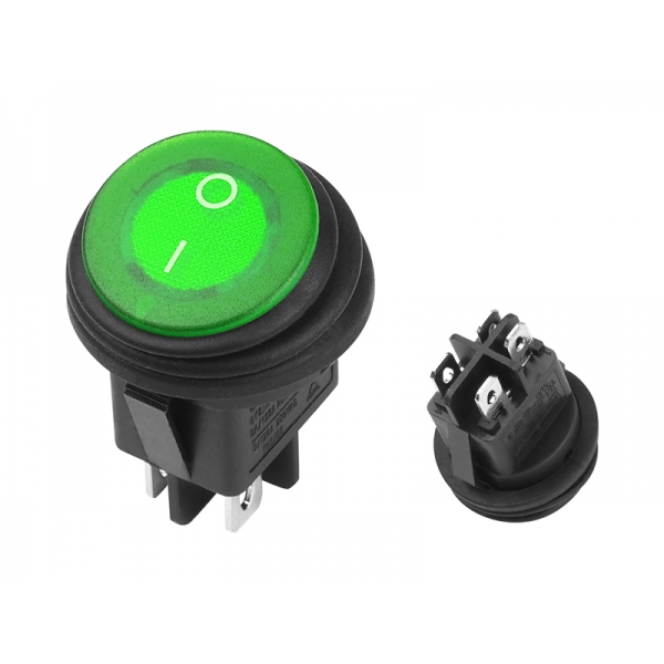 Przełącznik okrągły wodoodporny IP65 0-1 zielony podświetlany LED 6A 250V