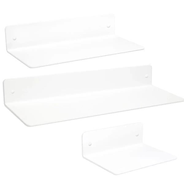 Wytrzymałe i stylowe półki z metalu w kolorze białym - zestaw 15, 25, 35cm