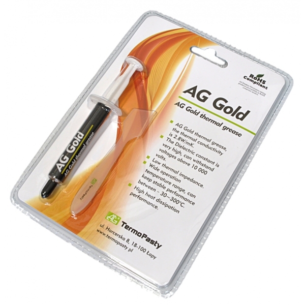 Pasta termoprzewodząca AG Gold >2.8W/mk 3g + packa