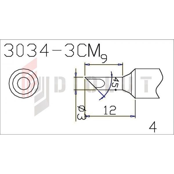 Grot Q305-3CM ścięty minifala 3mm z czujnikiem temperatury do QUICK303D